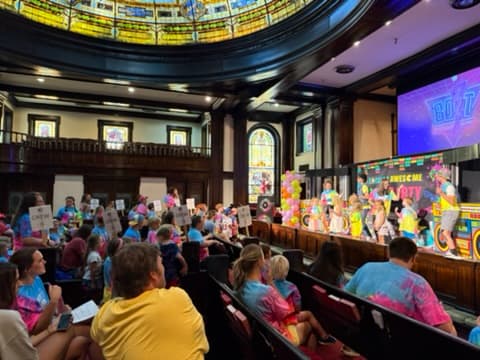 VBS and CREW in the sanctuary, viewed from the pews