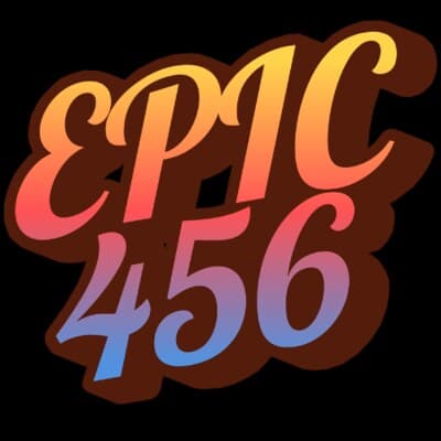 EPIC 456 logo in bold script lettering with a sunset gradient from yellow to coral to blue